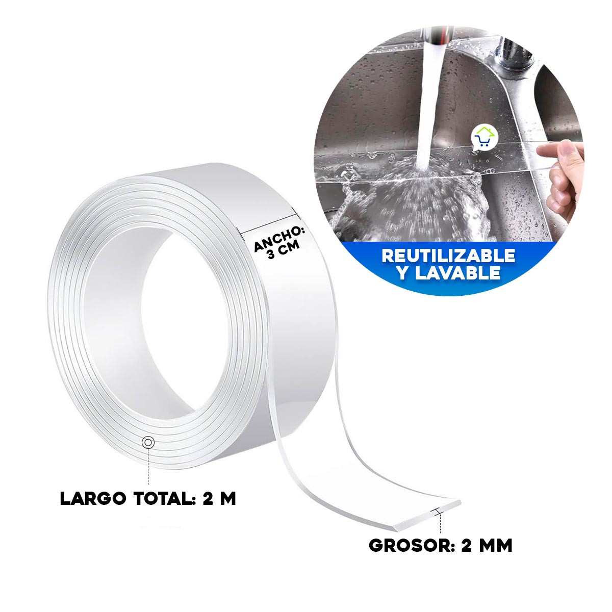 Miniatura 4 de Cinta Reutilizable Doble Cara 2m 2MTX3CM